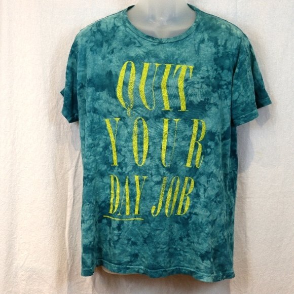 Junk food Tie Dye Blue Saying Tshirt Quit Your Day Job Med - Picture 2 of 13
